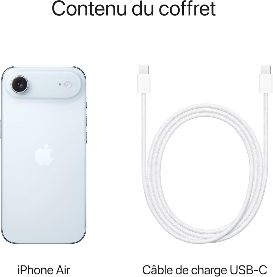 Apple iPhone Air 256 Go : Le Plus Fin des iPhone, Écran 6,5 Pouces Jusqu’à 120 Hz, Puissante Puce A19 Pro, Caméra Avant Center Stage, Autonomie d’Une journée ; Ciel