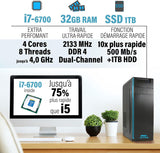 GREED® Ultra PC - Intel Core i7 - Ordinateur Rapide pour Le Bureau et Le Home Office - Ordinateur avec 4,0 GHZ - 32 GB RAM - 1TB SSD + 1TB HDD - DVD - USB 3.0 - WLAN - INCL. Windows 11 Pro