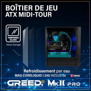Greed® MK2 Pro - High End PC Gamer - Intel Core i7-12700F + Nvidia Geforce RTX 5070 - Ordinateur Rapide + PC Gaming 4K - 4,9 GHZ - 32Go DDR4 RAM - Refroidissement par Eau - 1TB SSD - WLAN + W11 Pro