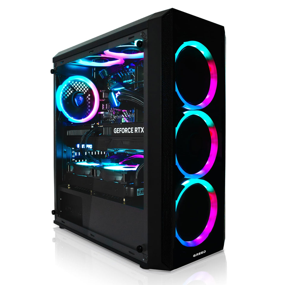 Greed® MK2 Pro - High End PC Gamer - Intel Core i7-12700F + Nvidia Geforce RTX 5070 - Ordinateur Rapide + PC Gaming 4K - 4,9 GHZ - 32Go DDR4 RAM - Refroidissement par Eau - 1TB SSD - WLAN + W11 Pro