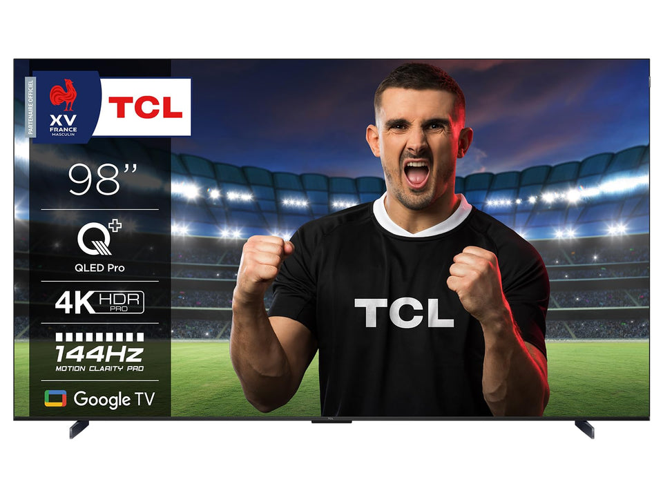 TCL 98T8C 98" QLED 4K HDR Ultra HD TV, Smart TV Powered by Google TV (Dolby Vision & Atmos, 144Hz Motion Clarity Pro, FreeSync, Onkyo 2.1 Sound, Voice Control)