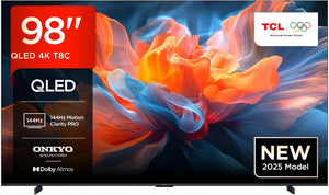 TCL 98T8C 98" QLED 4K HDR Ultra HD TV, Smart TV Powered by Google TV (Dolby Vision & Atmos, 144Hz Motion Clarity Pro, FreeSync, Onkyo 2.1 Sound, Voice Control)