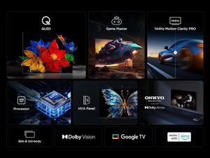 TCL 98T8C 98" QLED 4K HDR Ultra HD TV, Smart TV Powered by Google TV (Dolby Vision & Atmos, 144Hz Motion Clarity Pro, FreeSync, Onkyo 2.1 Sound, Voice Control)