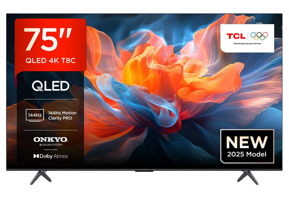 TCL 98T8C 98" QLED 4K HDR Ultra HD TV, Smart TV Powered by Google TV (Dolby Vision & Atmos, 144Hz Motion Clarity Pro, FreeSync, Onkyo 2.1 Sound, Voice Control)