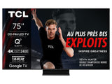 TCL 75Q6C QD-Mini LED TV, 4K HDR Premium 1000nits, Smart TV alimenté par Google (Dolby Vision IQ et Atmos, système Audio Onkyo 2.1, Motion Clarity Pro 144Hz, Game Master, contrôle Vocal Mains Libres)