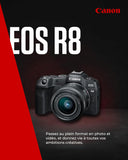 Canon EOS R8 + RF 24-50mm F4.5-6.3 - Appareil Photo Numérique Hybride - Capteur CMOS Plein Format 24,2 Mpx - Appareil Photo Dual Pixel CMOS AF II - Écran Tactile LCD - Compatibilité UVC-UAC