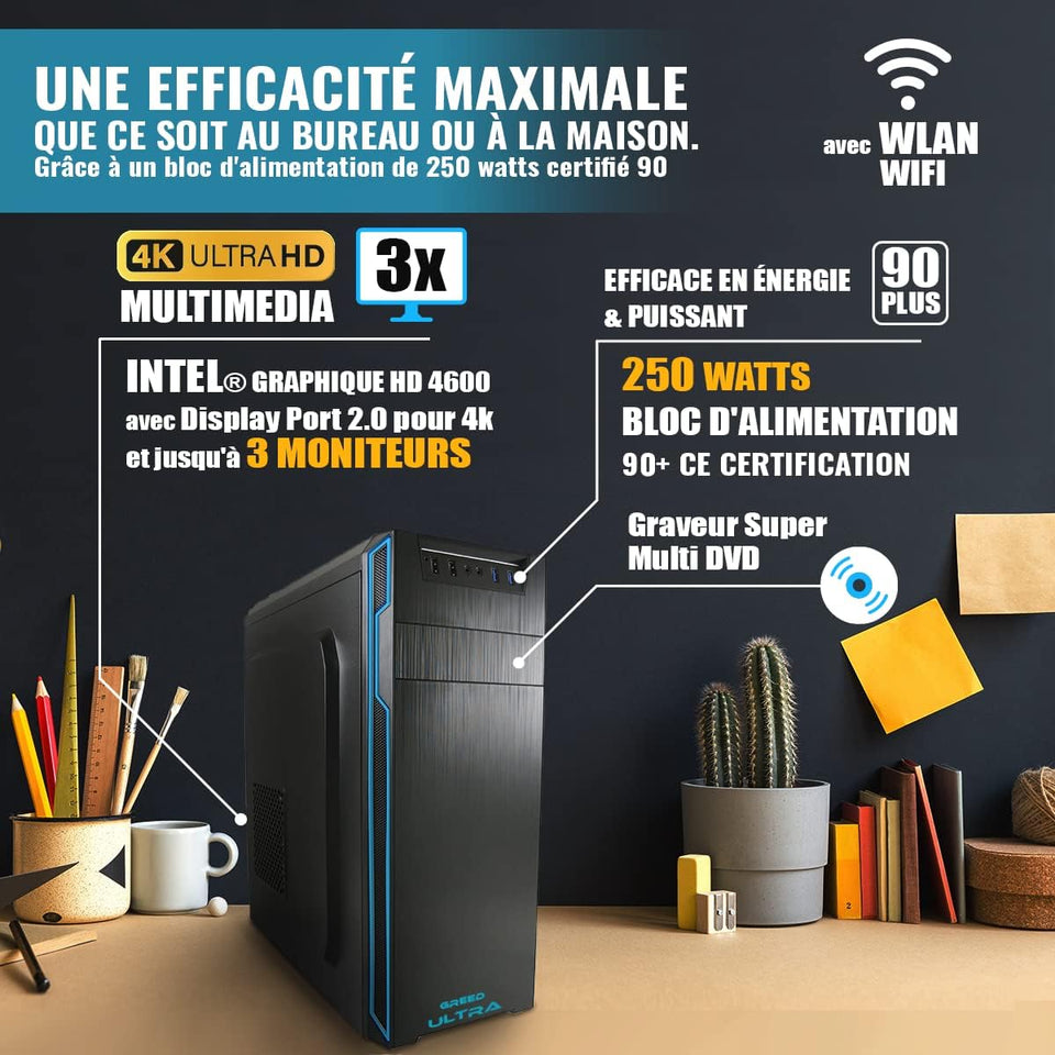 GREED® Ultra PC - Intel Core i7 - Ordinateur Rapide pour Le Bureau et Le Home Office - Ordinateur avec 4,0 GHZ - 32 GB RAM - 1TB SSD + 1TB HDD - DVD - USB 3.0 - WLAN - INCL. Windows 11 Pro