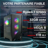HYPER BYTE® Basic Gaming PC - Ordinateur avec AMD Ryzen 7 5700G avec 4,6 GHz | Radeon Vega 8 | 32GO DDR4 RAM | 1TB SSD | Silent Water Cooling | Gamer Tower Desktop | WLAN | Win11 Pro