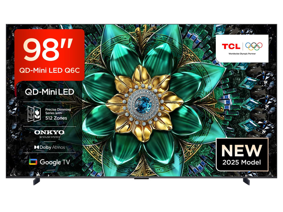 TCL 75Q6C QD-Mini LED TV, 4K HDR Premium 1000nits, Smart TV alimenté par Google (Dolby Vision IQ et Atmos, système Audio Onkyo 2.1, Motion Clarity Pro 144Hz, Game Master, contrôle Vocal Mains Libres)