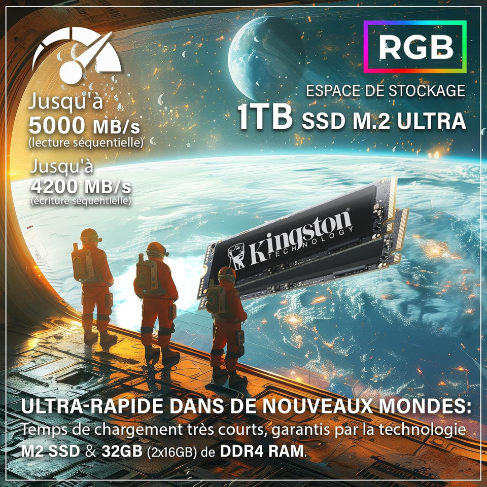 HYPER BYTE® Basic Gaming PC - Ordinateur avec AMD Ryzen 7 5700G avec 4,6 GHz | Radeon Vega 8 | 32GO DDR4 RAM | 1TB SSD | Silent Water Cooling | Gamer Tower Desktop | WLAN | Win11 Pro