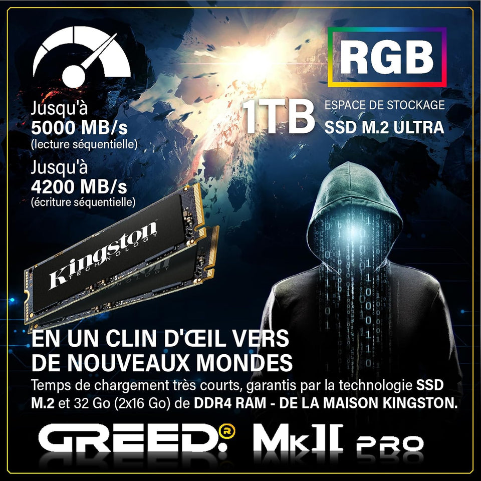 Greed® MK2 Pro - High End PC Gamer - Intel Core i7-12700F + Nvidia Geforce RTX 5070 - Ordinateur Rapide + PC Gaming 4K - 4,9 GHZ - 32Go DDR4 RAM - Refroidissement par Eau - 1TB SSD - WLAN + W11 Pro