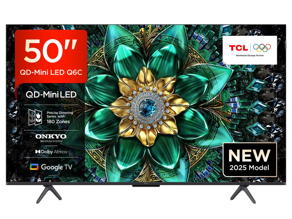 TCL 75Q6C QD-Mini LED TV, 4K HDR Premium 1000nits, Smart TV alimenté par Google (Dolby Vision IQ et Atmos, système Audio Onkyo 2.1, Motion Clarity Pro 144Hz, Game Master, contrôle Vocal Mains Libres)